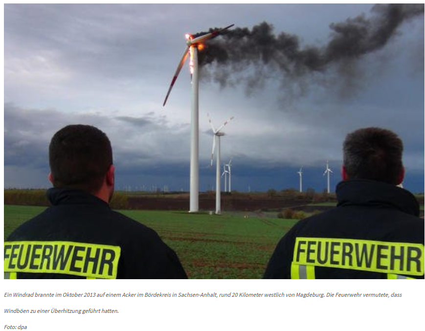 Windturbinen Windrad Brände 10 pro Monat, die unterschätzte Gefahr